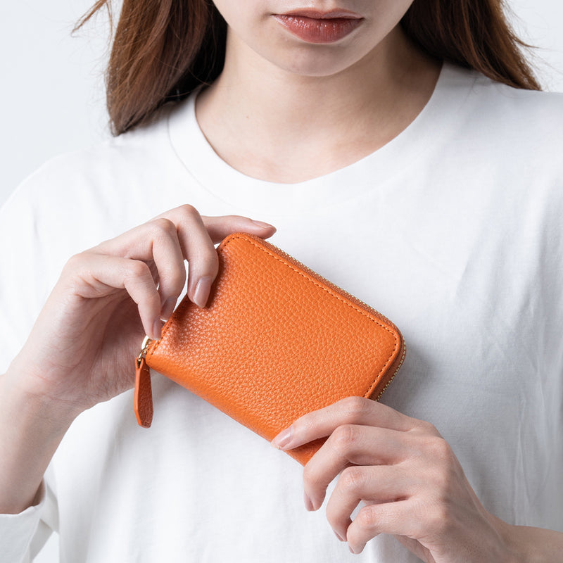 二つ折り財布 ミニ財布 レディース レザー コンパクト 新品 オレンジ 小銭入れ