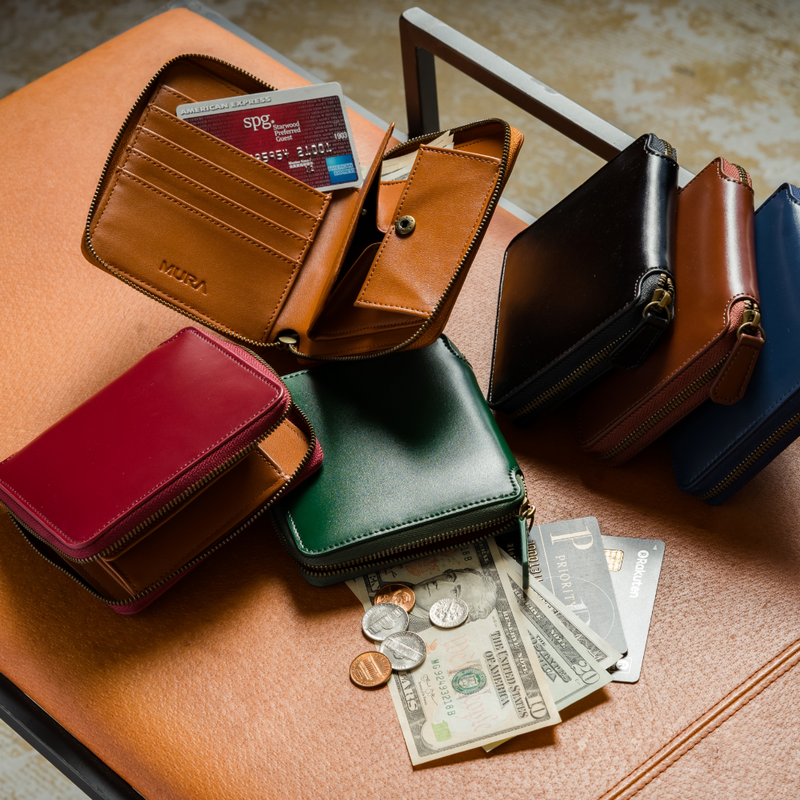 【ニューヨークレザー】二つ折りランドファスナー財布 ダークブラウンカラー