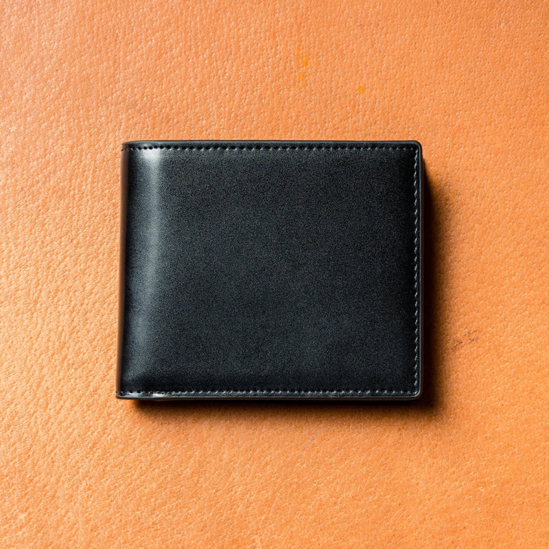 ＜スリム大容量＞ コンパクト財布 BOX型小銭入れ 本革BLACK