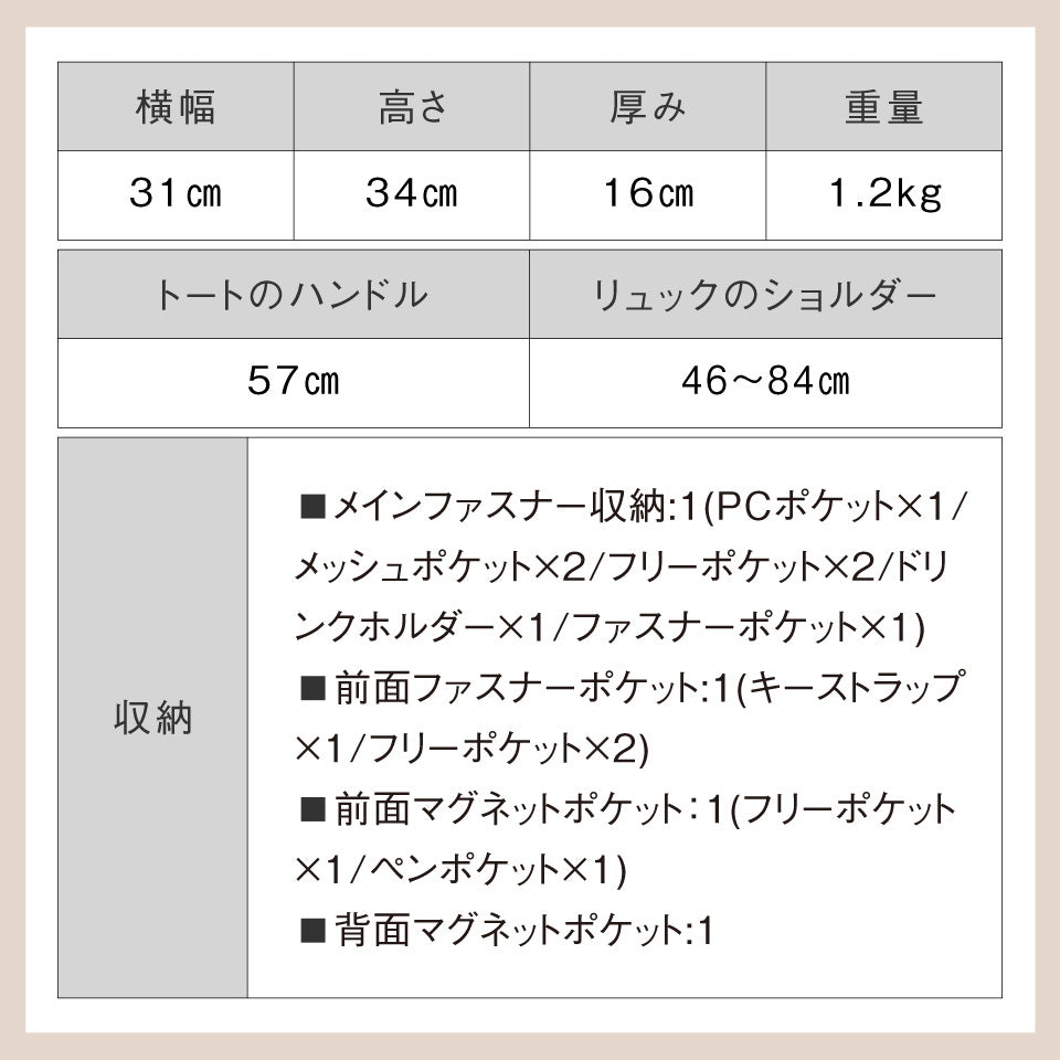 PU(サフィアーノ調) 2way リュックベルト付き トートバッグ