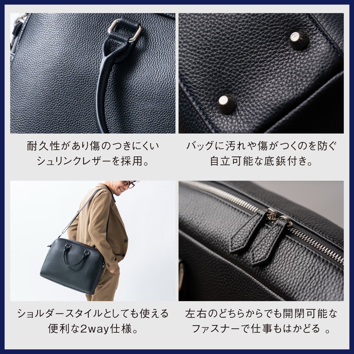 大容量12L ダブルジッパー シュリンクレザー ビジネス ブリーフケース