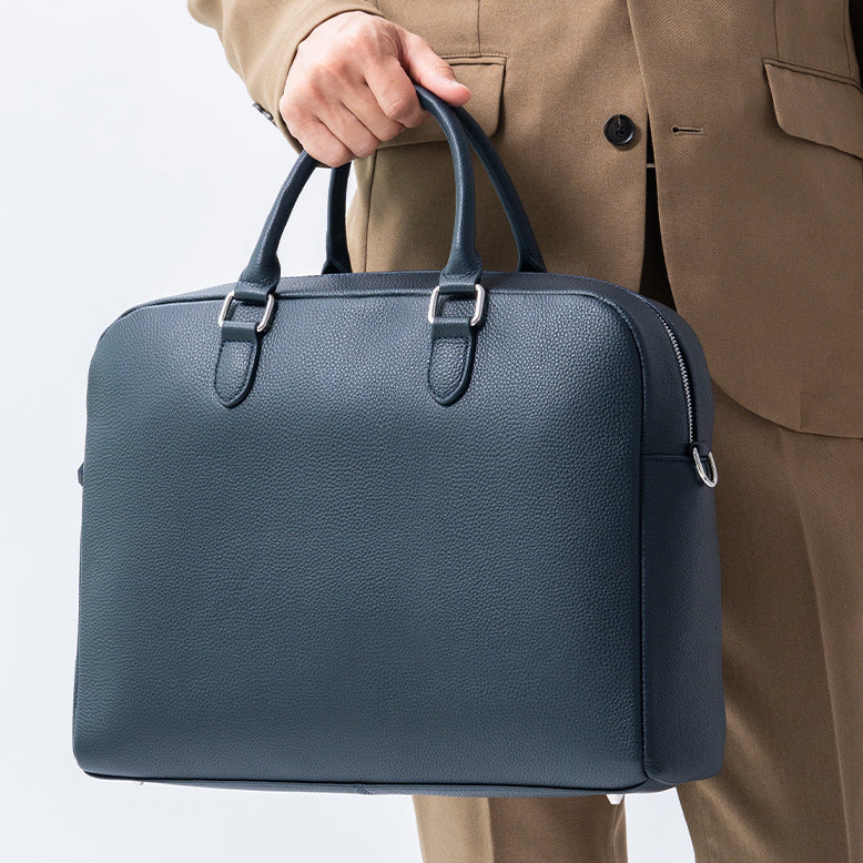 大容量12L ダブルジッパー シュリンクレザー ビジネス ブリーフケース