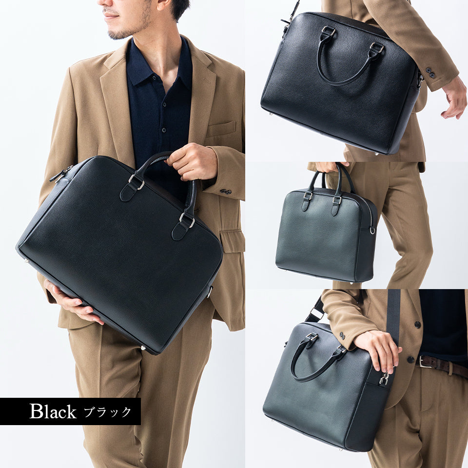大容量12L ダブルジッパー シュリンクレザー ビジネス ブリーフケース