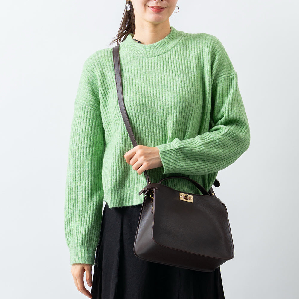 PUレザー 2WAY ショルダーベルト付き ハンドバッグ