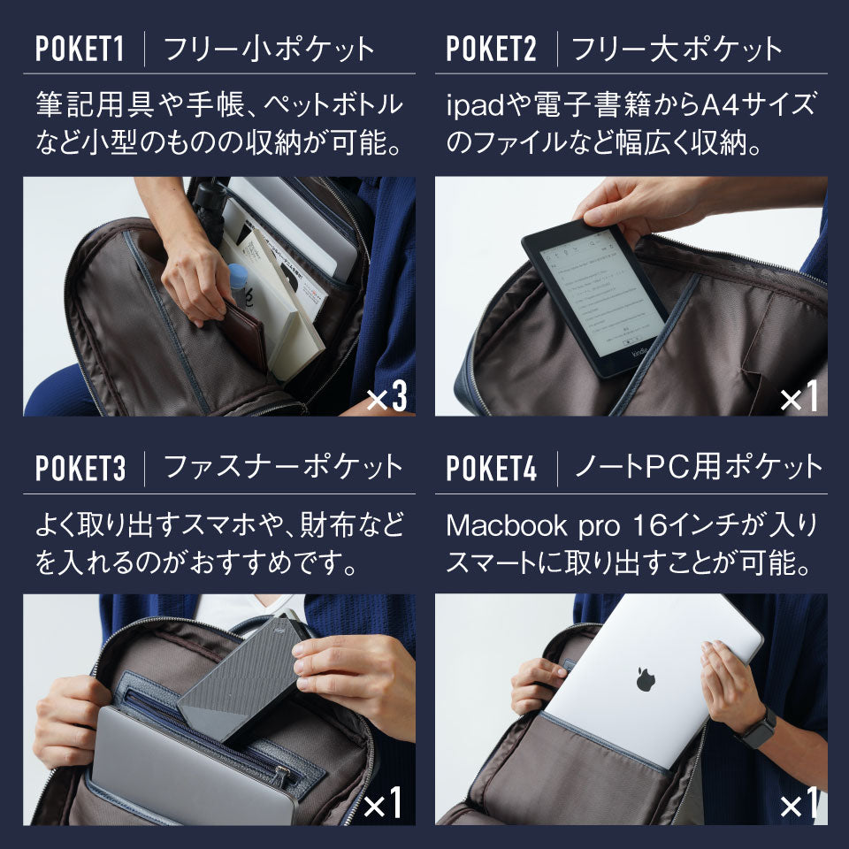 薄マチ ダブルジッパー シュリンクレザー スマート ビジネス リュック