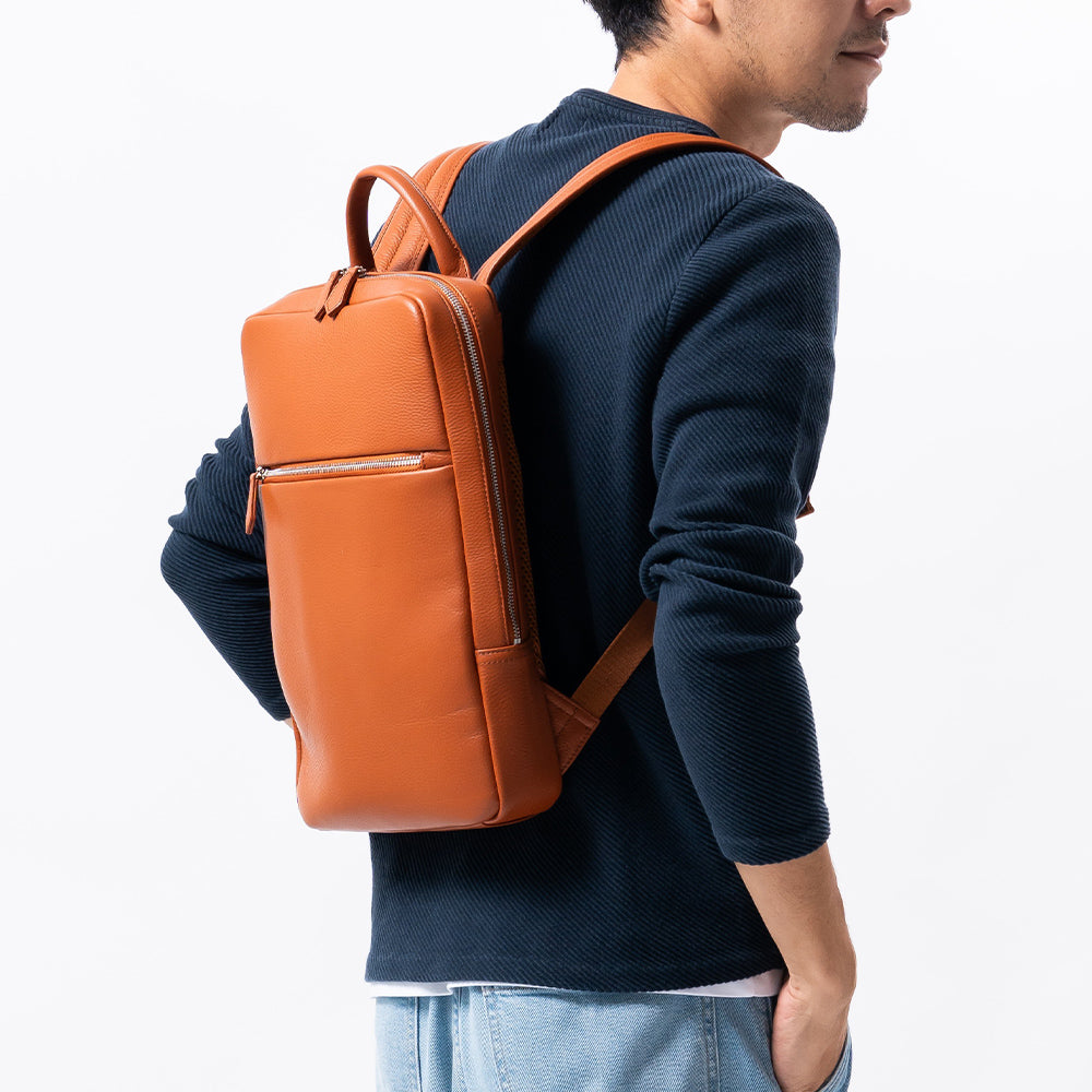 薄マチ ダブルジッパー シュリンクレザー スマート コンパクトビジネスリュック