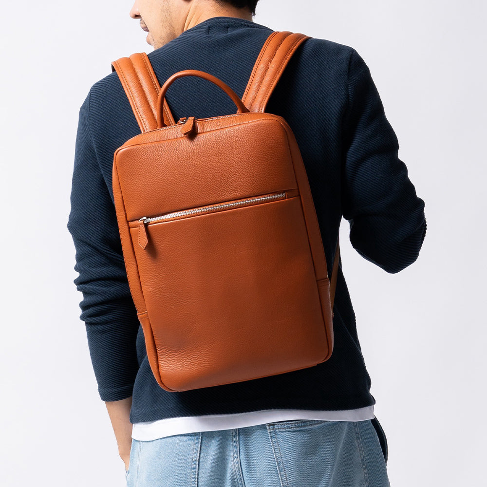 薄マチ ダブルジッパー シュリンクレザー スマート コンパクトビジネスリュック