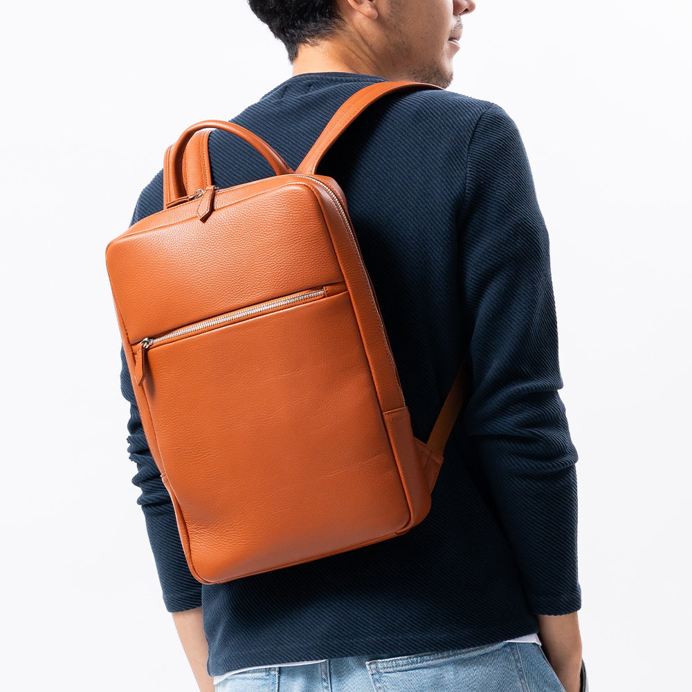 薄マチ ダブルジッパー シュリンクレザー スマート コンパクトビジネスリュック