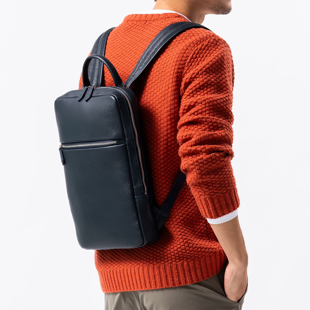 薄マチ ダブルジッパー シュリンクレザー スマート コンパクトビジネスリュック