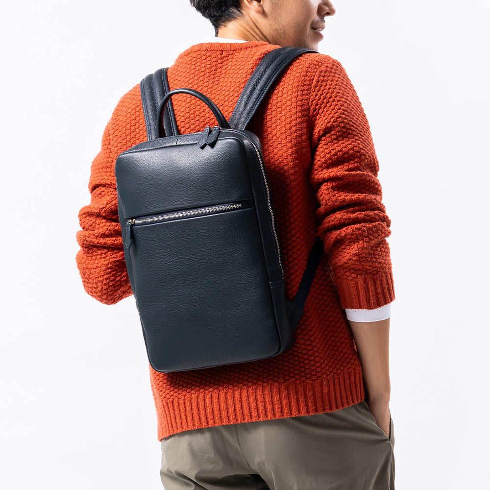 薄マチ ダブルジッパー シュリンクレザー スマート コンパクトビジネスリュック