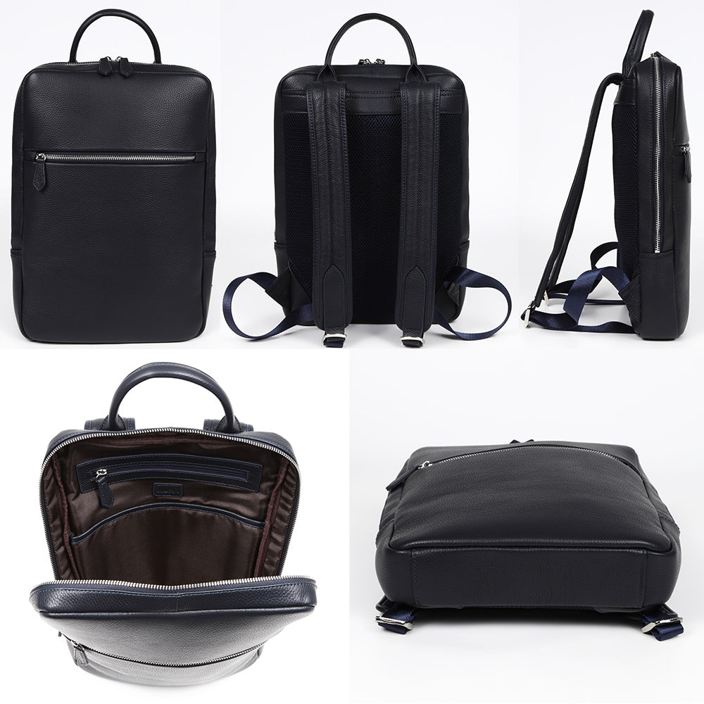 薄マチ ダブルジッパー シュリンクレザー スマート コンパクトビジネスリュック