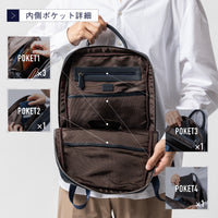 薄マチ ダブルジッパー シュリンクレザー スマート コンパクトビジネスリュック