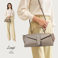 【Lonje ロンジェ】かぶせ横長 2WAYハンドバッグ