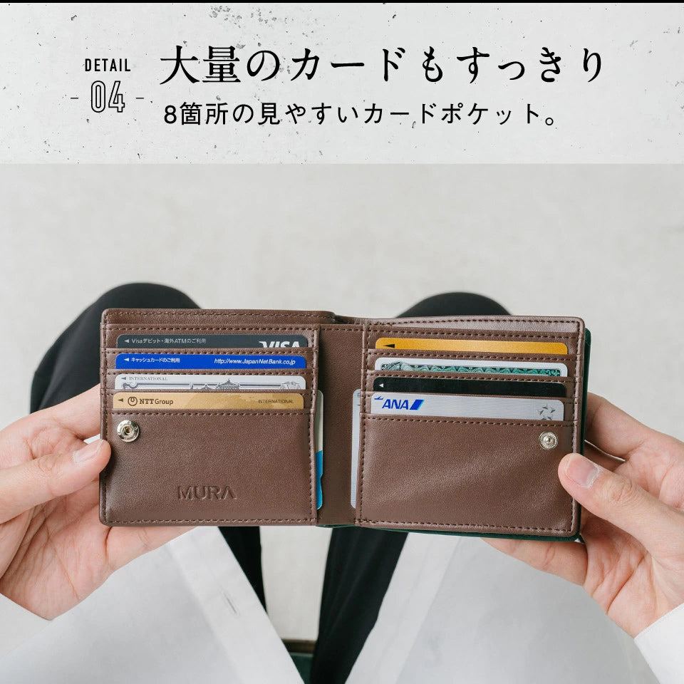 イタリアンレザー スキミング防止機能付き BOX型コイン収納 二つ折り