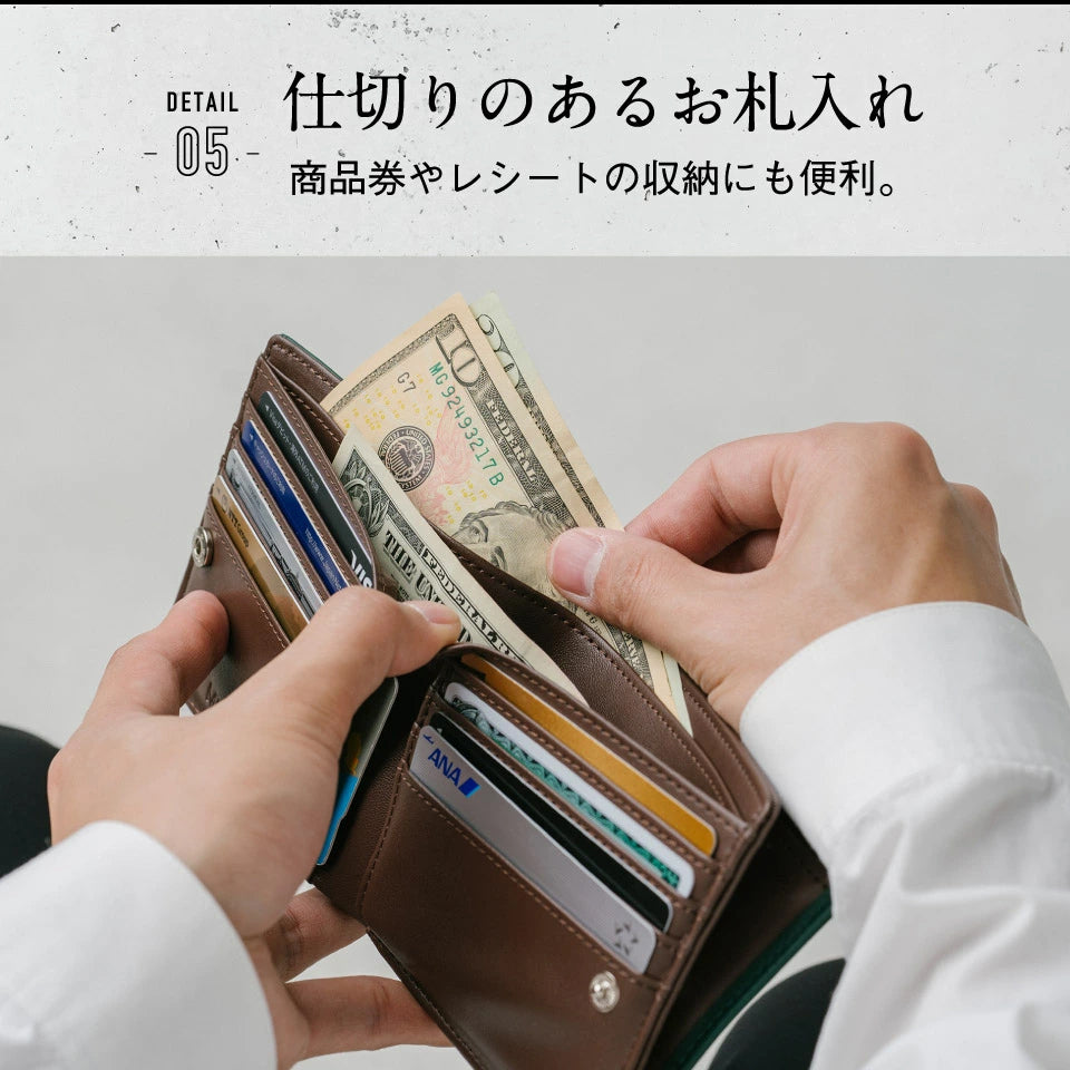 イタリアンレザー スキミング防止機能付き BOX型コイン収納 二つ折り財布