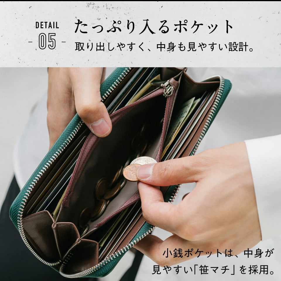 イタリアンレザー ラウンドファスナー スキミング防止機能付き 長財布