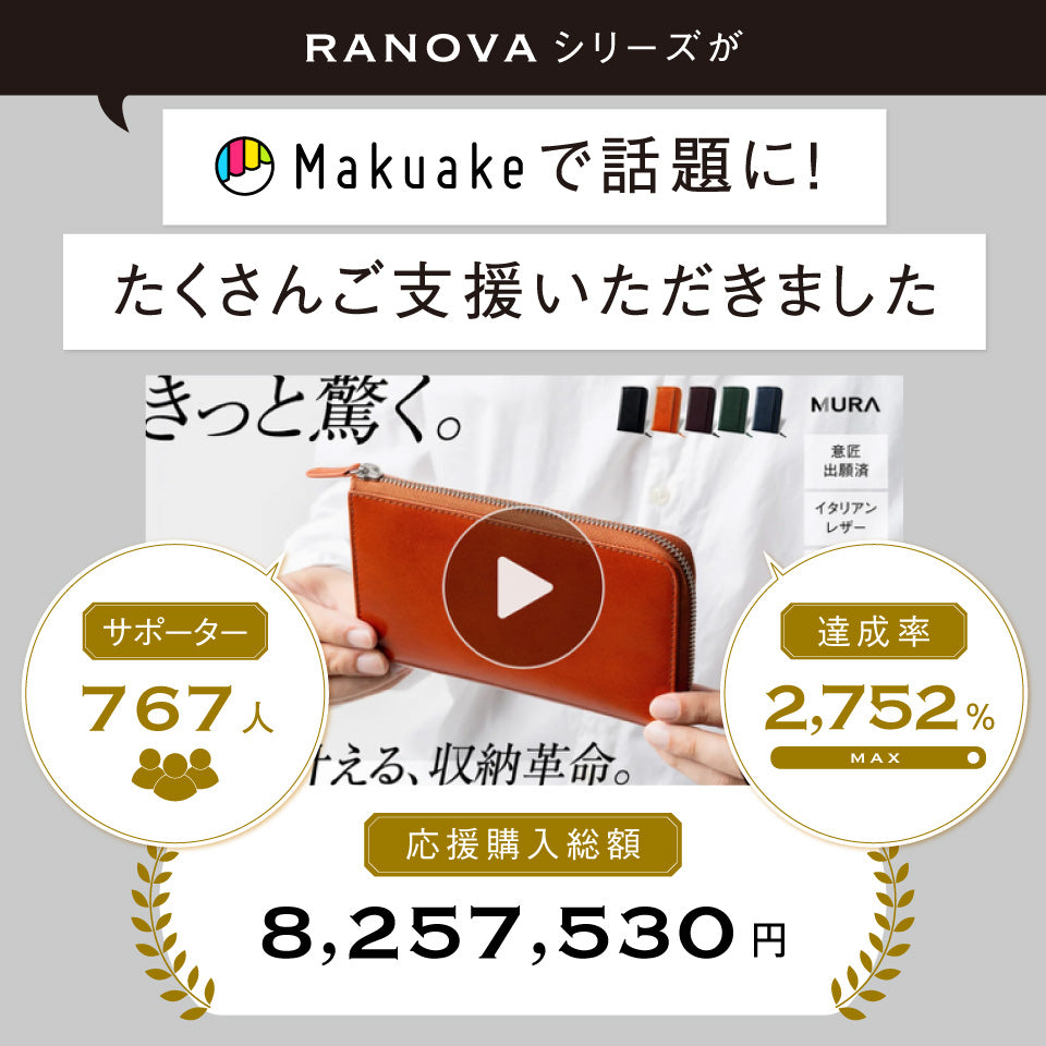 「ゴムが叶える収納革命」RANOVA Lite（ラノーバライト）コードバン調スプリットレザー/カーボンレザー コンパクト長財布