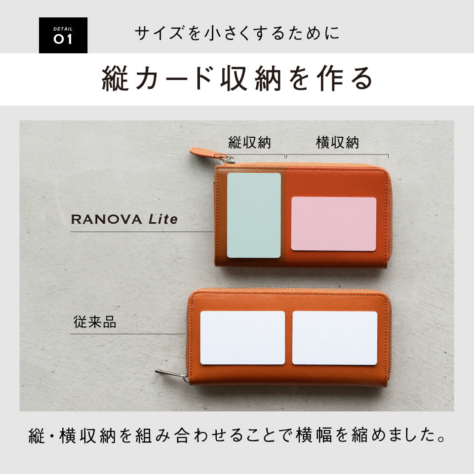 「ゴムが叶える収納革命」RANOVA Lite（ラノーバライト）コードバン調スプリットレザー/カーボンレザー コンパクト長財布