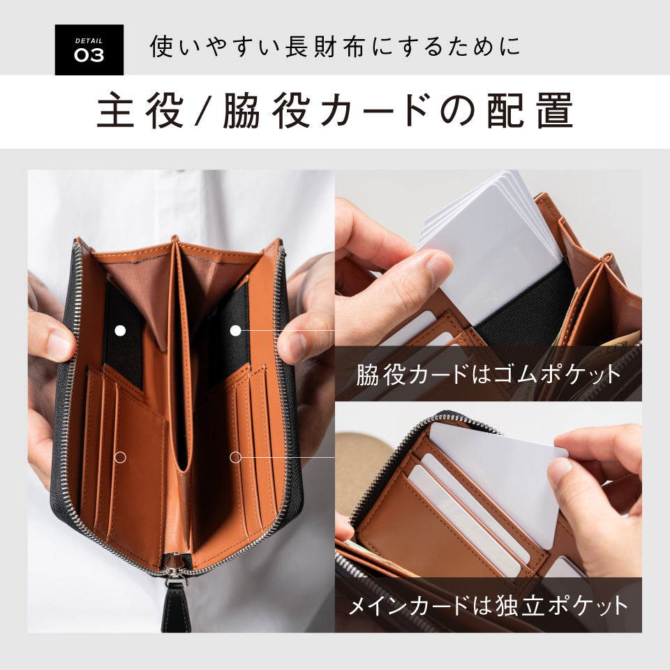 「ゴムが叶える収納革命」RANOVA Lite（ラノーバライト）コードバン調スプリットレザー/カーボンレザー コンパクト長財布