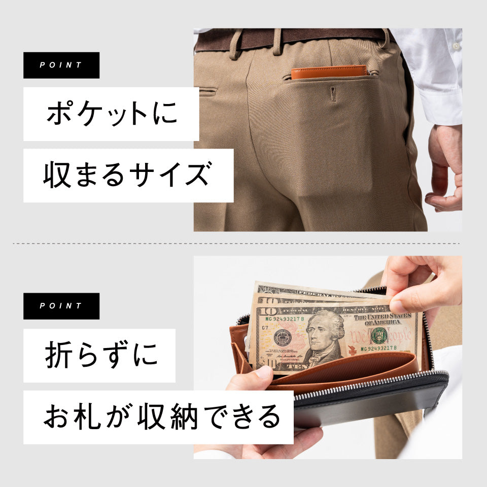 「ゴムが叶える収納革命」RANOVA Lite（ラノーバライト）コードバン調スプリットレザー/カーボンレザー コンパクト長財布