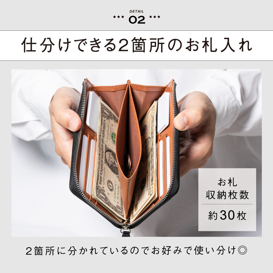 「ゴムが叶える収納革命」RANOVA Lite（ラノーバライト）コードバン調スプリットレザー/カーボンレザー コンパクト長財布