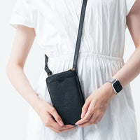 フルグレイン シュリンクレザー L字ファスナー財布付き スマホショルダー