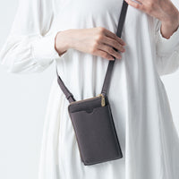 フルグレイン シュリンクレザー L字ファスナー財布付き スマホショルダー