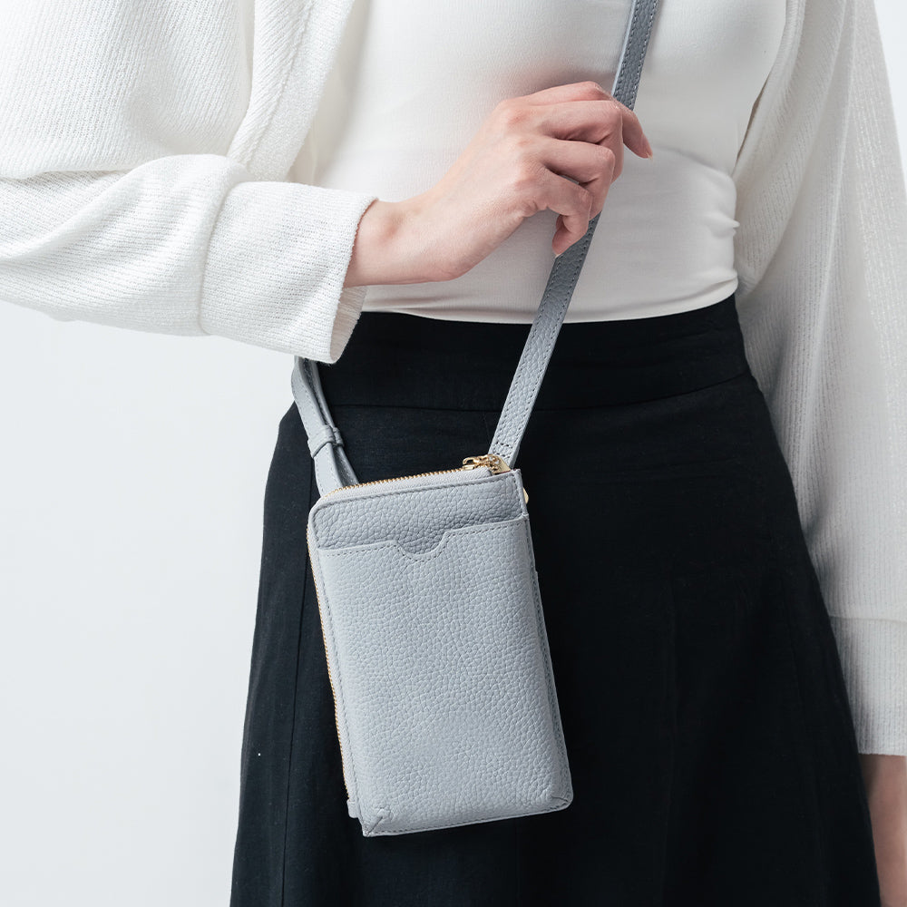 フルグレイン シュリンクレザー L字ファスナー財布付き スマホショルダー