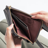 フルグレイン シュリンクレザー L字ファスナー財布付き スマホショルダー