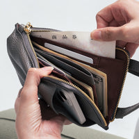 フルグレイン シュリンクレザー L字ファスナー財布付き スマホショルダー