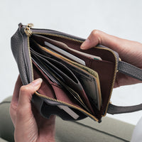 フルグレイン シュリンクレザー L字ファスナー財布付き スマホショルダー