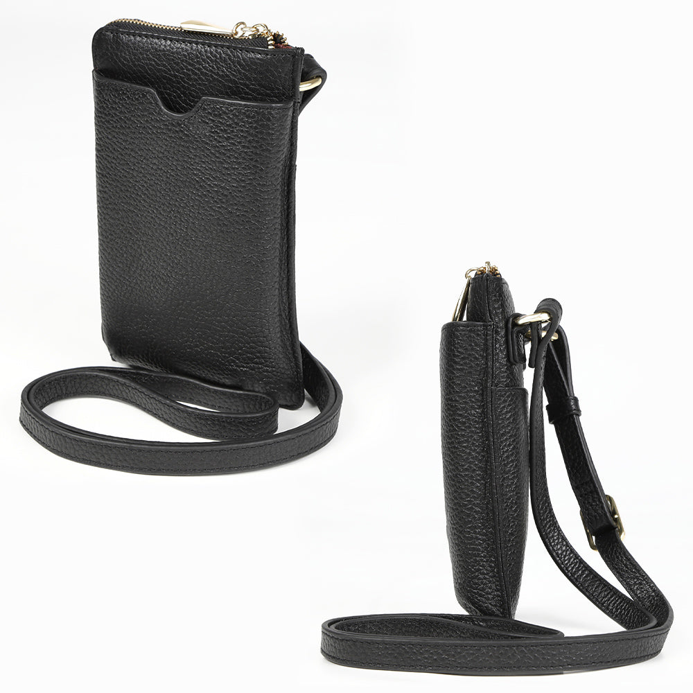 フルグレイン シュリンクレザー L字ファスナー財布付き スマホショルダー