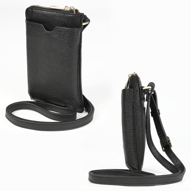 フルグレイン シュリンクレザー L字ファスナー財布付き スマホショルダー