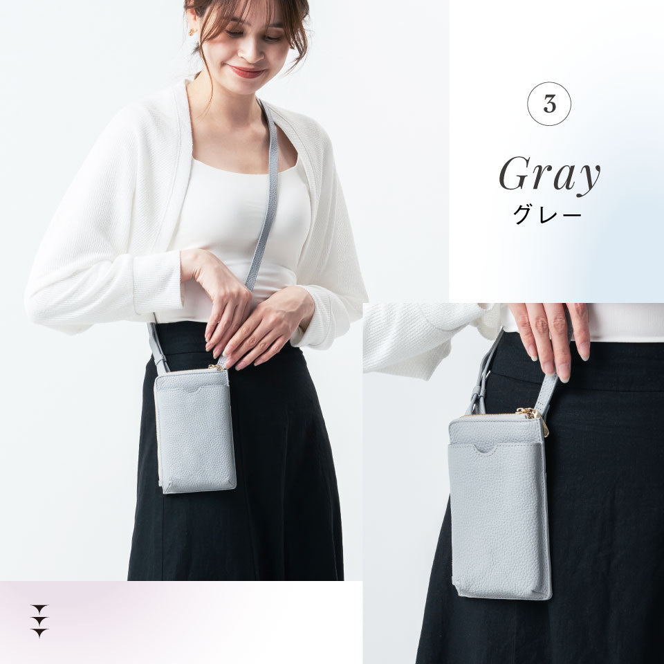 フルグレイン シュリンクレザー L字ファスナー財布付き スマホ
