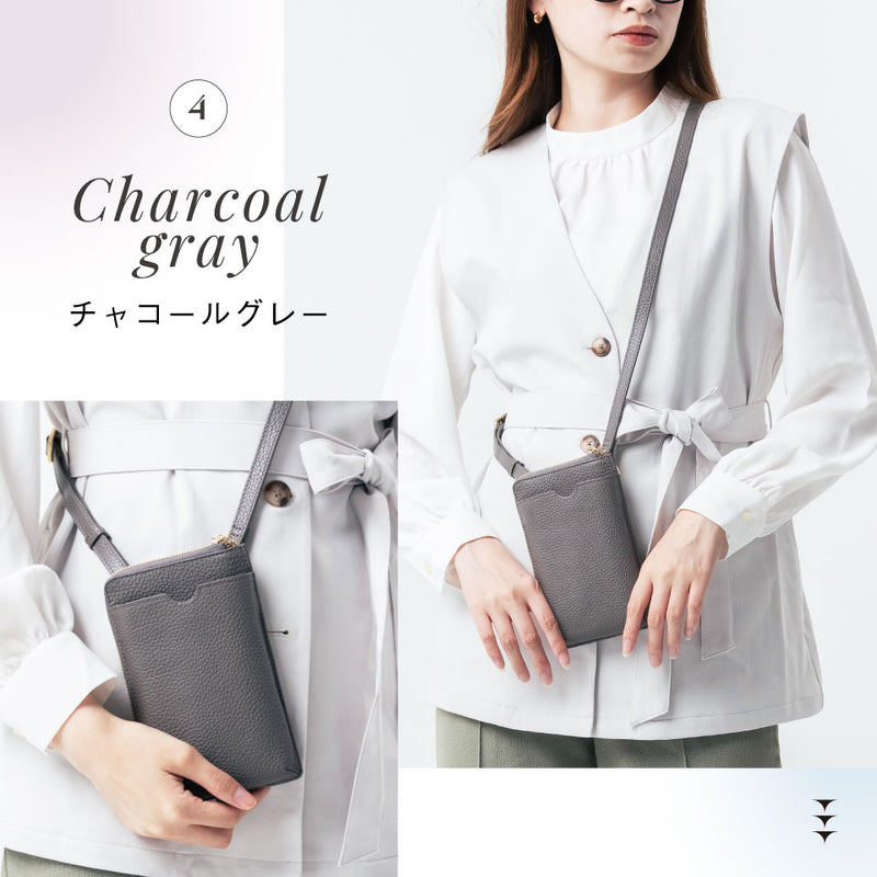 フルグレイン シュリンクレザー L字ファスナー財布付き スマホ 