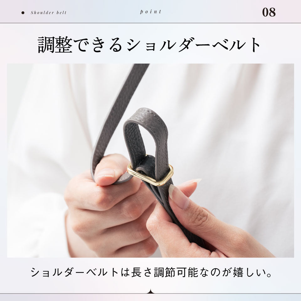 フルグレイン シュリンクレザー L字ファスナー財布付き スマホショルダー