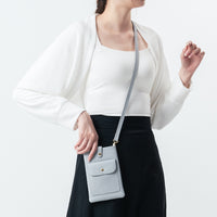 フルグレイン シュリンクレザー スナップボタン スマホショルダーバッグ