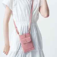 フルグレイン シュリンクレザー スナップボタン スマホショルダーバッグ