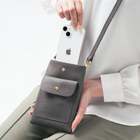 フルグレイン シュリンクレザー スナップボタン スマホショルダーバッグ