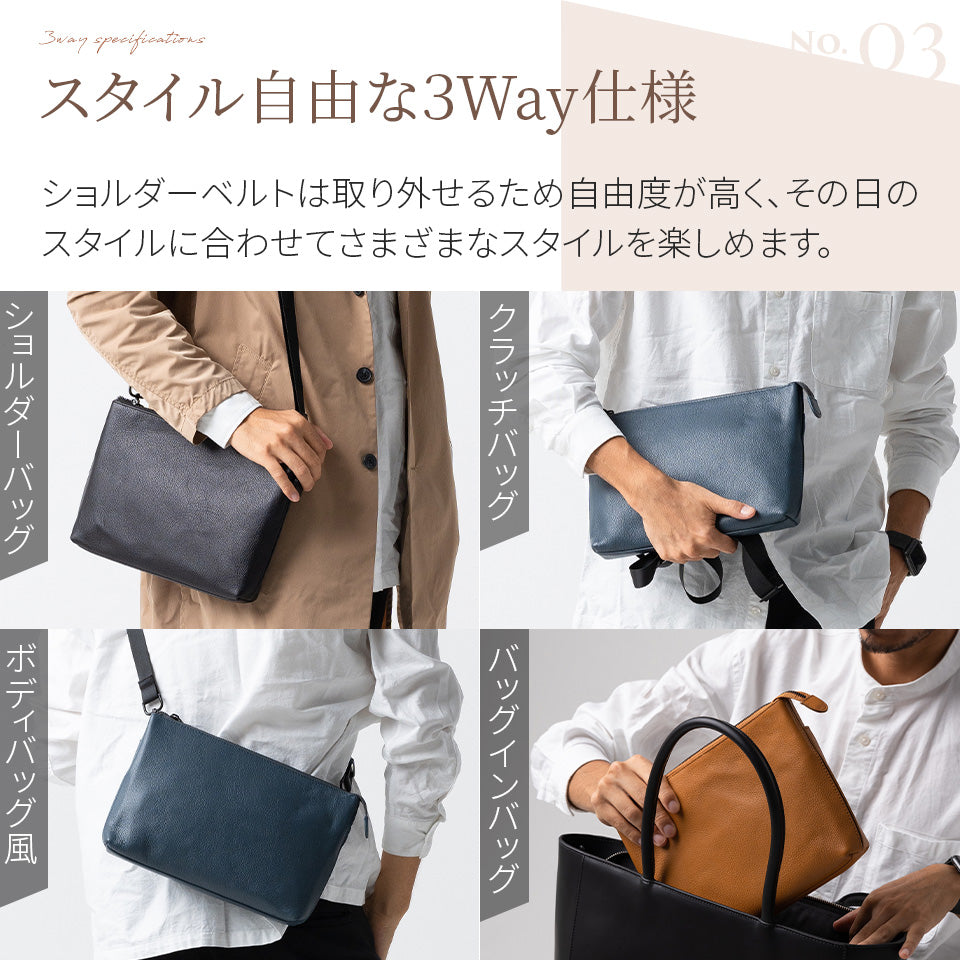 【UN3D】ラムレザーボディバッグ/サコッシュ【美品】 本革/フルグレインレザー スキミング防止機能付き サコッシュ