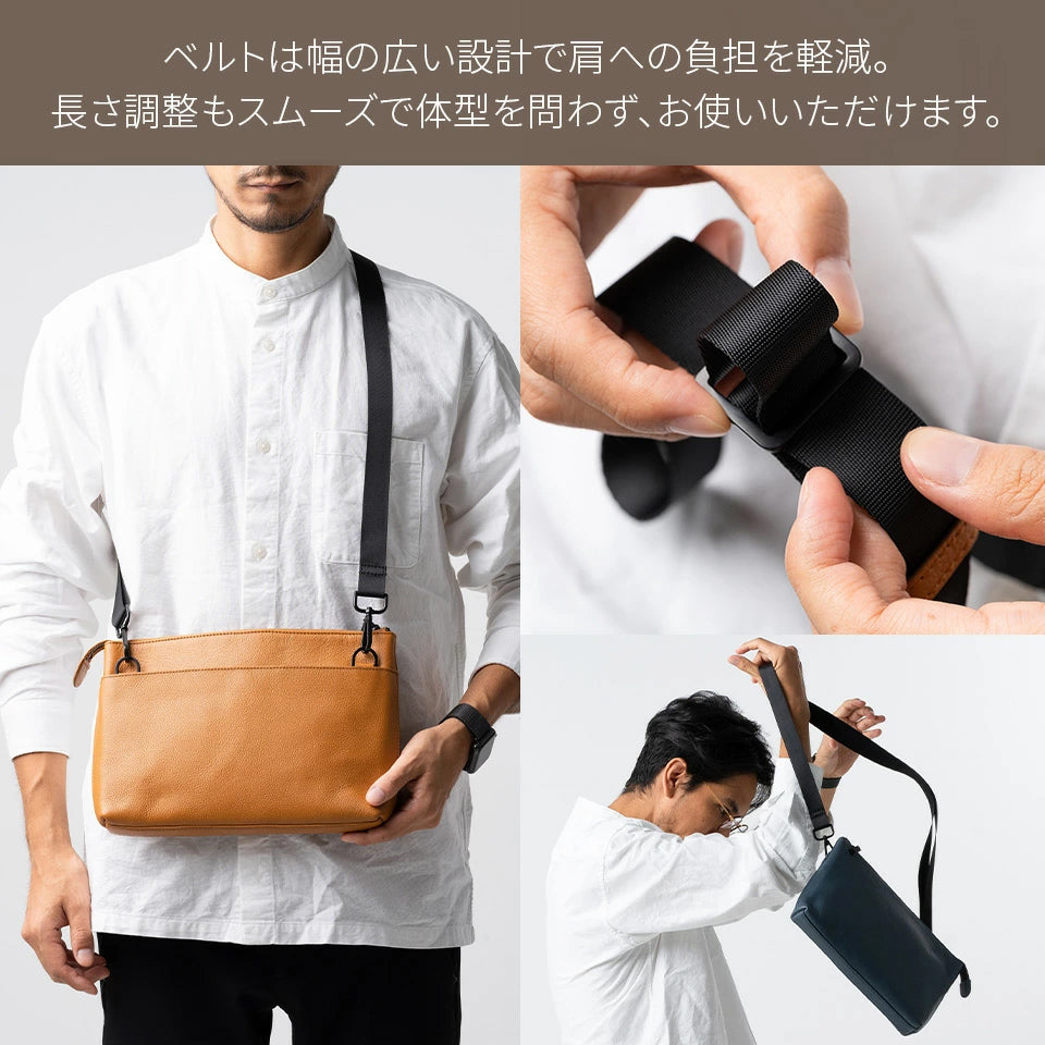 【父の日ラッピング無料】本革/フルグレインレザー スキミング防止機能付き サコッシュ ショルダーバッグ