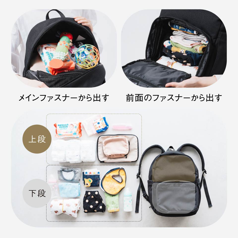 R-PET(リサイクルポリエステル) 2階構造 ユニセックスリュック マザーズバッグ
