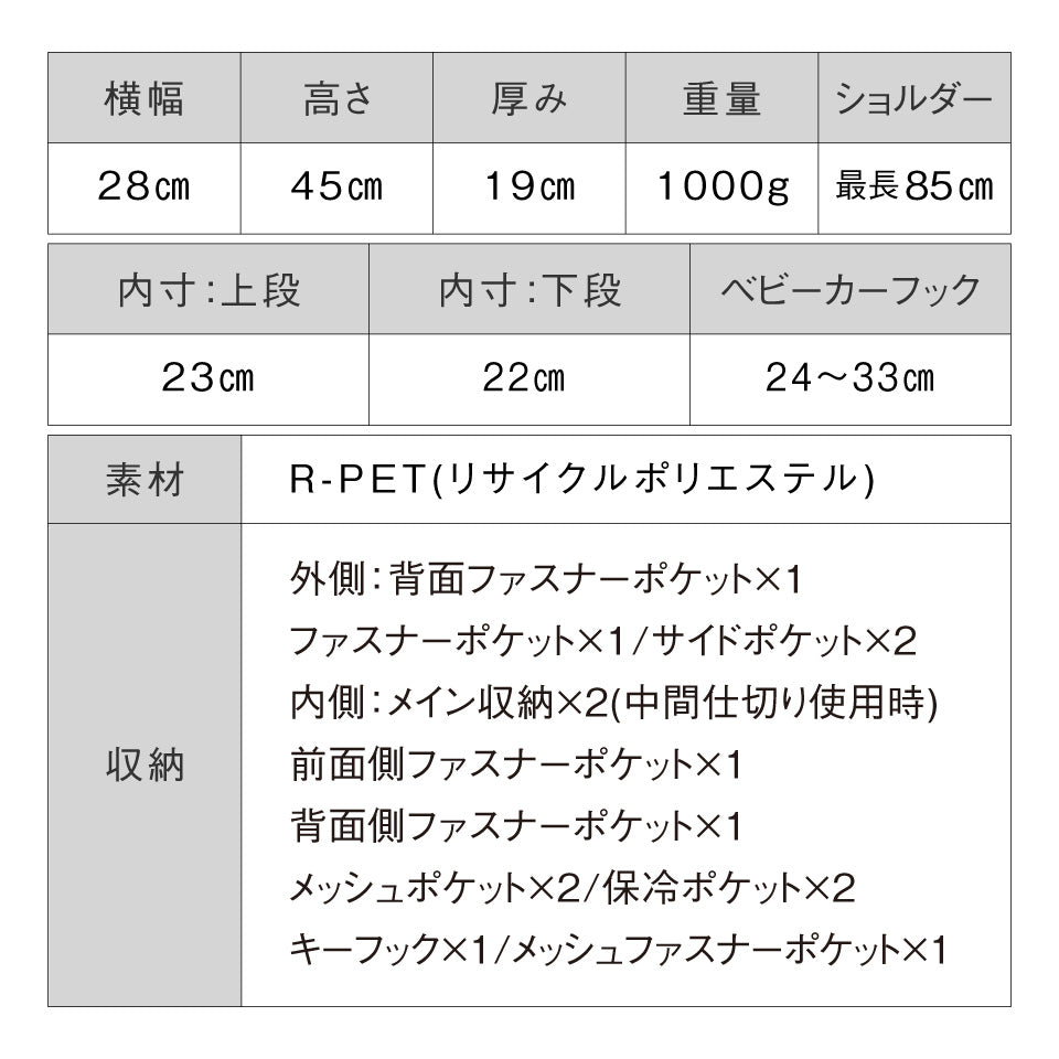 R-PET(リサイクルポリエステル) 2階構造 ユニセックスリュック マザーズバッグ