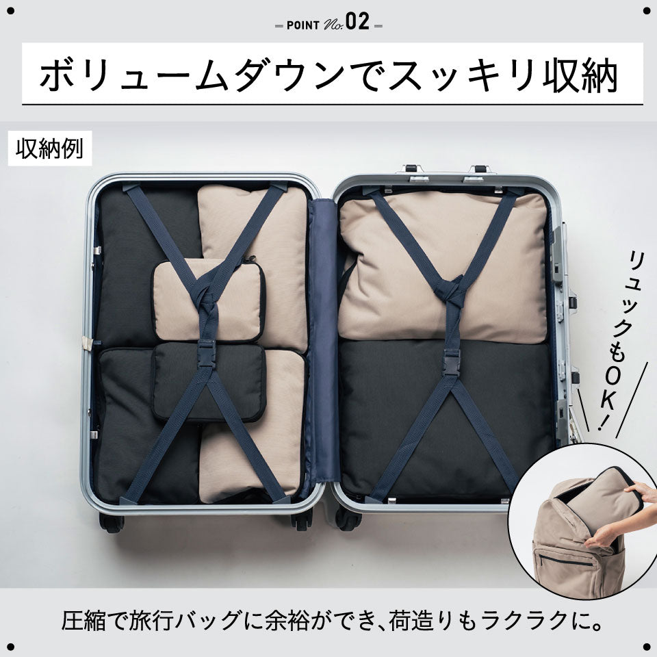 サスティナブル R－PET 撥水抗菌 ファスナー式 トラベル 圧縮ポーチ