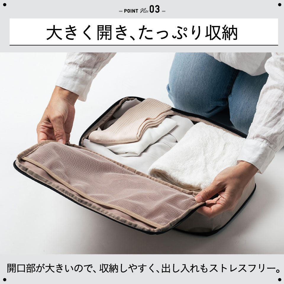 サスティナブル R－PET 撥水抗菌 ファスナー式 トラベル 圧縮ポーチ