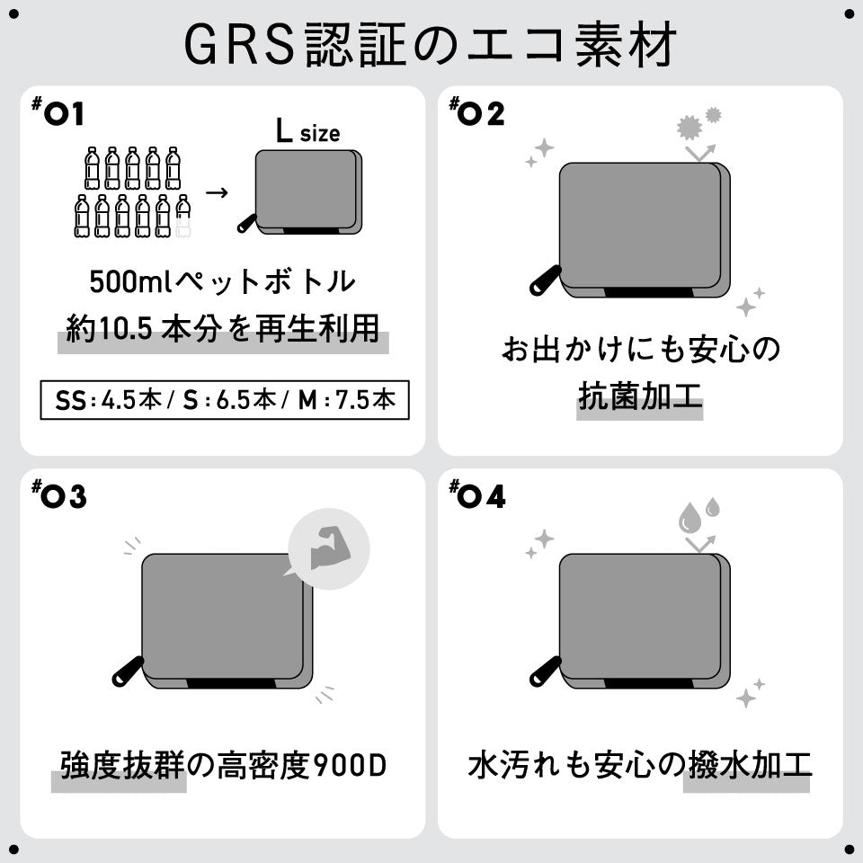 サスティナブル R－PET 撥水抗菌 ファスナー式 トラベル 圧縮ポーチ