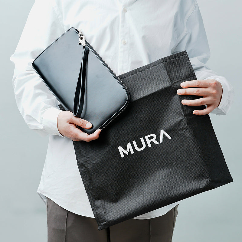 コードバン調/カーボン レザー L字ファスナー コンパクト クラッチバッグ