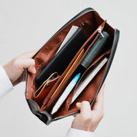 コードバン調/カーボン レザー L字ファスナー コンパクト クラッチバッグ