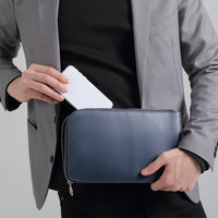 コードバン調/カーボン レザー L字ファスナー コンパクト クラッチバッグ