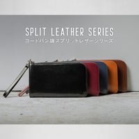 コードバン調/カーボン レザー L字ファスナー コンパクト クラッチバッグ
